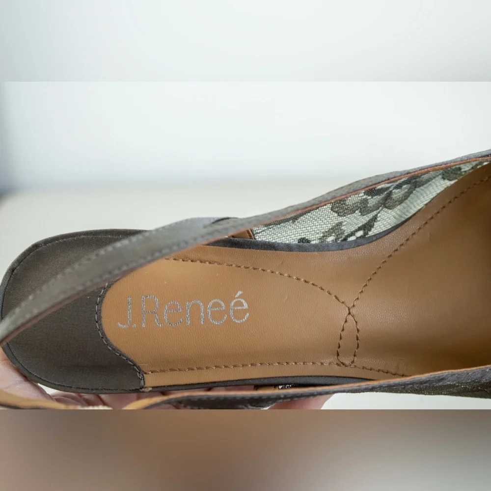 J. Renee Faleece Slingback Lace Rhinestones Gray Blocked Heel Women’s Shoes 9.5M - Picture 3 of 8
